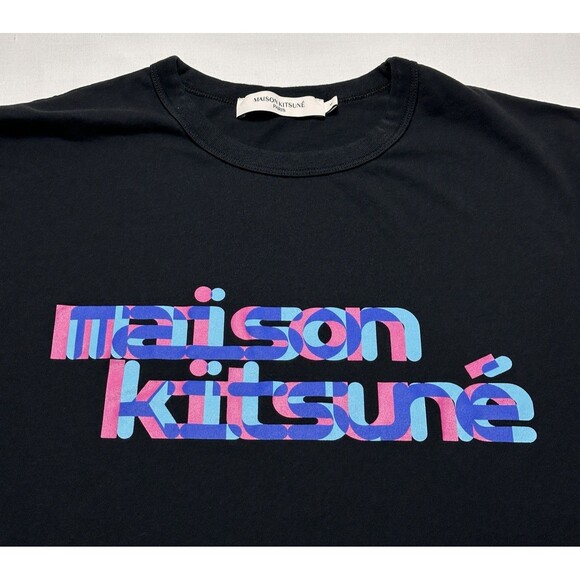 Other - Maison Kitsune Shirt Short Sleeve Mens Small Black Paris Neon Logo